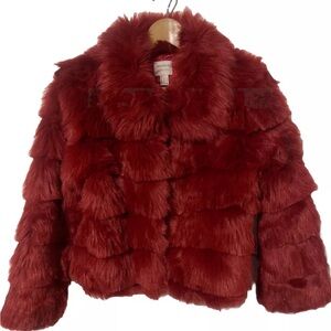 Forever21 Red Faux Fur Short Jacket size Large
